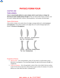 Physics Form Four: Thin Lenses Chapter One