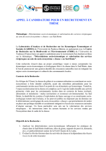 Appel &agrave; candidature th&egrave;se chasse Sud B&eacute;nin