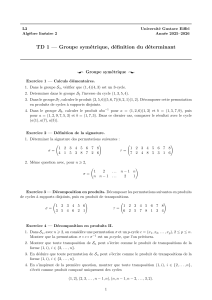 TD 1 : Groupe sym&eacute;trique et d&eacute;terminant - Alg&egrave;bre lin&eacute;aire 2