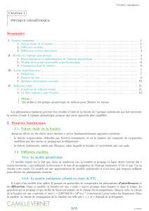 Chapitre 1 : Optique g&eacute;om&eacute;trique &ndash; Version enseignant
