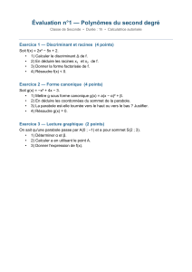 &Eacute;valuation n&deg;1 &mdash; Polyn&ocirc;mes du second degr&eacute;