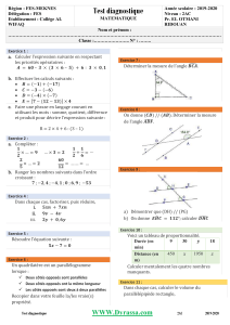 Test diagnostique de math&eacute;matiques 2AC 2019-2020