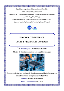 Cours et exercices corrig&eacute;s d'&eacute;lectricit&eacute; g&eacute;n&eacute;rale