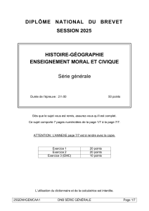 DNB 2025 Histoire-G&eacute;ographie EMC : Sujet d'examen