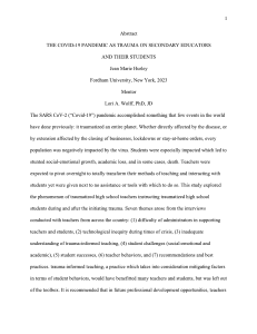 COVID-19 Pandemic Trauma on Secondary Educators & Students