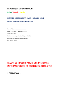 Le&ccedil;on 01 : Syst&egrave;mes Informatiques et Outils TIC