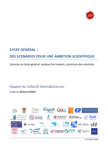 Lyc&eacute;e g&eacute;n&eacute;ral : sc&eacute;narios pour une ambition scientifique