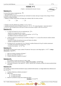Exercices de Chimie : Structure Atomique - 2&egrave;me TI