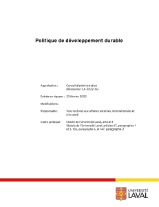 Politique de d&eacute;veloppement durable - Universit&eacute; Laval