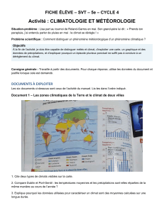 Climatologie et M&eacute;t&eacute;orologie - Fiche &Eacute;l&egrave;ve 5e