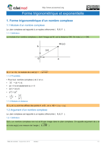 Forme trigonom&eacute;trique et exponentielle des nombres complexes