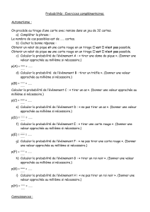 Exercices de probabilit&eacute;s : calculs et tirages de cartes