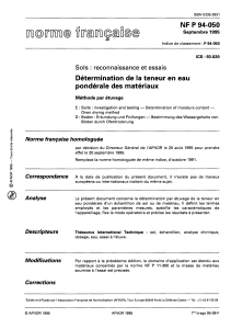 NF P 94-050: Soil Moisture Content Determination by Oven Drying