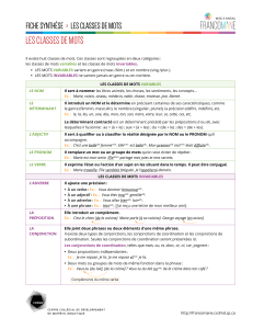 Fiche Synth&egrave;se : Les Classes de Mots en Fran&ccedil;ais