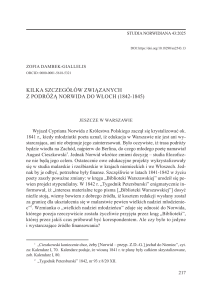 Kilka szczeg&oacute;ł&oacute;w z podr&oacute;ży Norwida do Włoch (1842-1845)