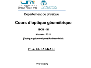 Cours d'optique g&eacute;om&eacute;trique - Universit&eacute; Moulay Ismail