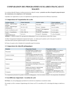 Comparaison des programmes scolaires fran&ccedil;ais et malien