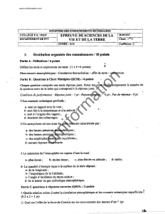Examen de SVT : Circulation atmosph&eacute;rique et courants oc&eacute;aniques