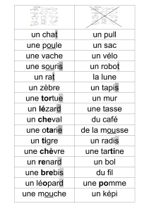 Liste de vocabulaire fran&ccedil;ais : Animaux, Objets, Nourriture