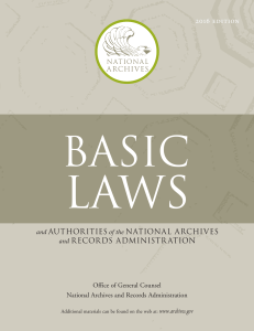 2016 Basic Laws and Authorities of the National Archives