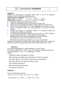 TD1 : Transformateur monophas&eacute; - Exercices d'&eacute;lectrotechnique