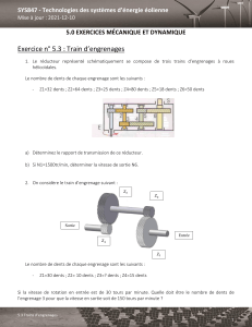 Exercices corrig&eacute;s : trains d'engrenages &ndash; SYS847 &eacute;nergie &eacute;olienne
