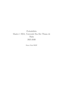 Probabilit&eacute; Master1    Sciences de Donn&eacute;es et Applications