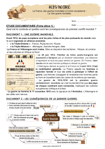 La Premi&egrave;re Guerre mondiale : fiche d'exercices Histoire CM2